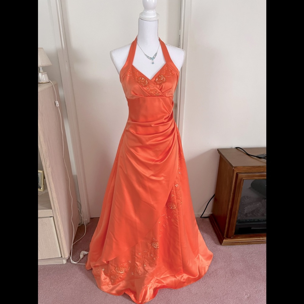 Orange halter party gown